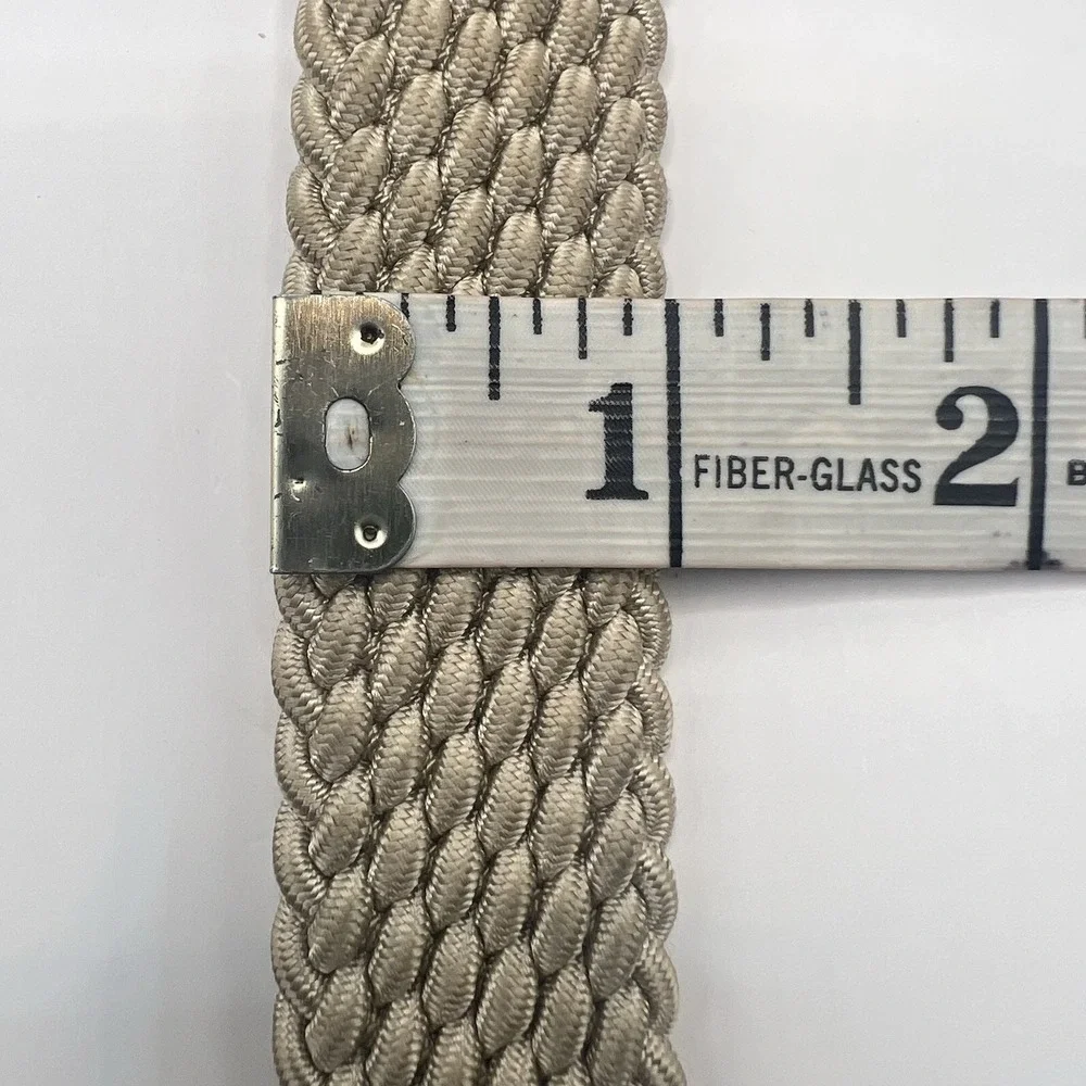 VTG Brighton Woven‎ Textile Belt Men 35-37 Beige Brass Buckle Distressed Leather